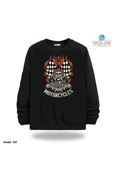 Gölge Store Motorcycles Chest Printed Slimfit Crew Neck 2 Thread Unisex Sweatshirt