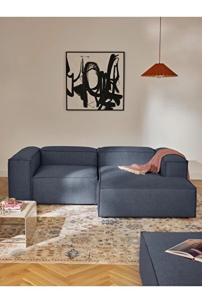 S Home Design Concept Frida 2 Modül Mini Köşe Kanepe Keten Sağ Köşe, Lacivert
