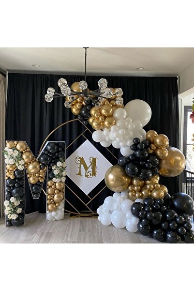 Çemrek Süs Parti طقم سلسلة بالون كروم أسود ذهبي أبيض ذهبي 100 قطعة