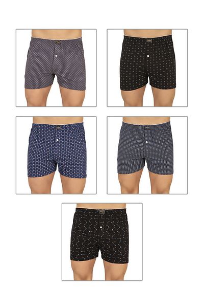 ÖZKAN underwear Özkan 11112 5 Pack Ανδρική βαμβακερή πετσέτα μέσης ελαστική με μαλακά κουμπιά χτενισμένα βαμβακερά σορτς μπόξερ