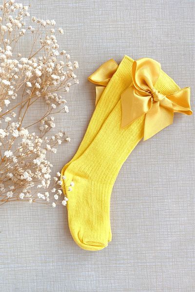 Esra's Store Комплект високи чорапи до коляното Bow Girl от 4 жълти, бели, червени, розови