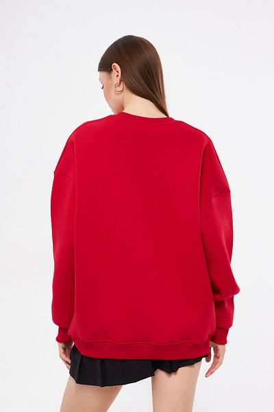Moda Işık Червен унисекс суитшърт - с кръгло деколте, 100% памук, с качулка