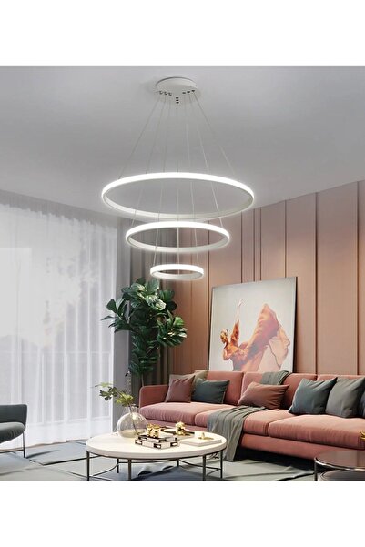 Home Üçlü Halka Led Avizebeyaz Kasa Beyaz Işık Salon,oturma Odası