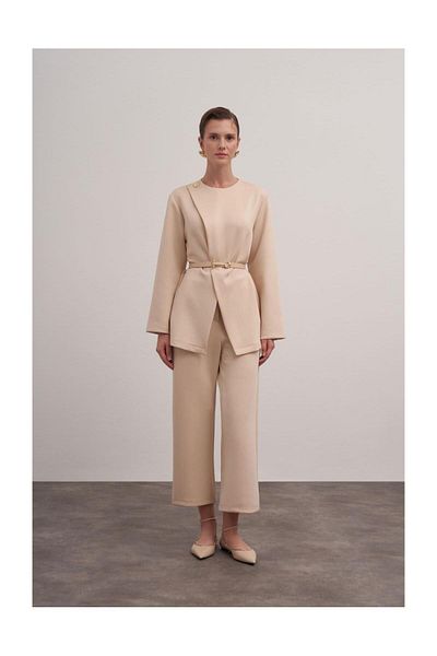 FUSHYA Scuba Fabric Belted Double Suit Set