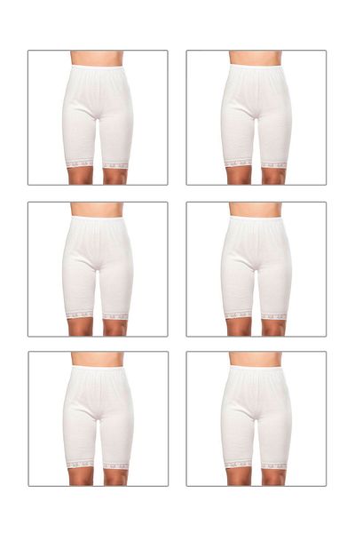ÖZKAN underwear Özkan 0114 Pachet de 6 lenjerie de corp pentru femei, din bumbac, cu dantelă, flexibilă, moale, cu fund lung, pantaloni, pantaloni, jambiere