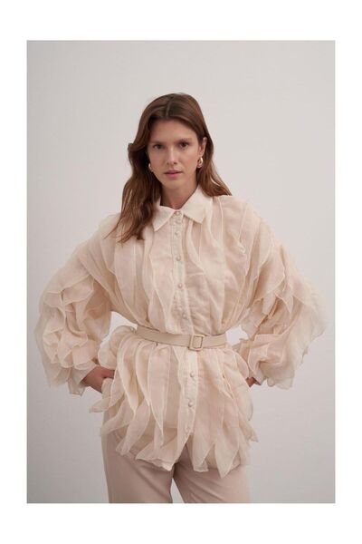 FUSHYA قميص بتفاصيل كشكش بحزام