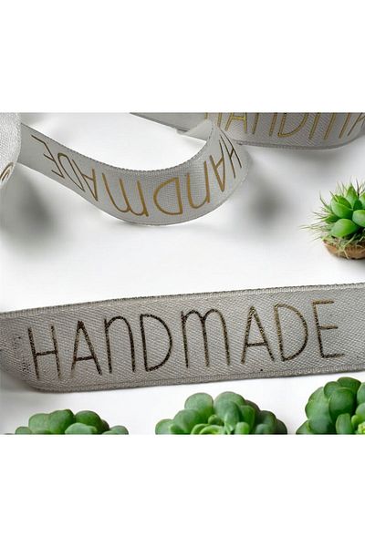 BukiroAtelier Γραπτή Χειροποίητη Κορδέλα - Κορδέλα Συσκευασίας, Κορδέλα 2,5 cm 5m