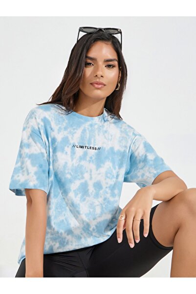 Styli تي شيرت جيرسي قطني مطبوع عليه صبغ التعادل كبير الحجم