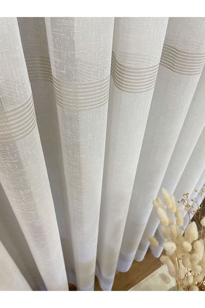 Brillant 1/3 Sik Pleat with Linen Look Tape - Ecru/Beige Tulle Curtain