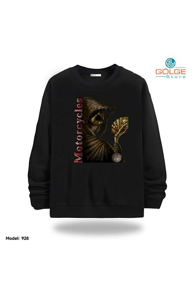 Gölge Store Motorcycles Chest Printed Slimfit Crew Neck 2 Thread Unisex Sweatshirt