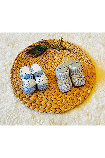 anne dokunuşu gibi KUZUM BEBE 2’li Pembe Beyaz Kurdele ve Tavşan Figürlü Triko Kız Bebek Patiği