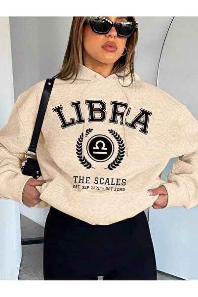 OVER HEAD Bež Libra Štampano ženska Oversize kroj majica sa kapuljačom - maji...