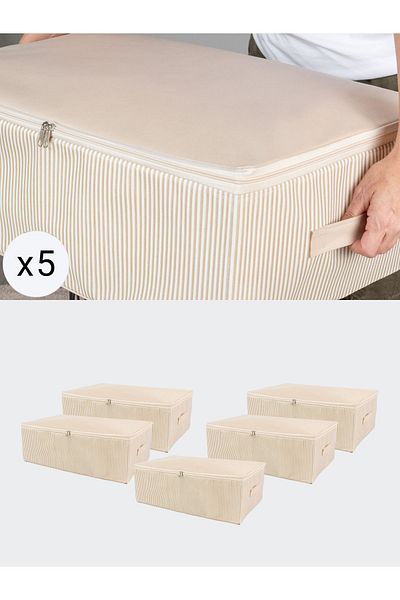 NACAREV Σετ 5 τεμαχίων Mega Size Cream Line Pattern Organizer Σετ 75x40x20 cm