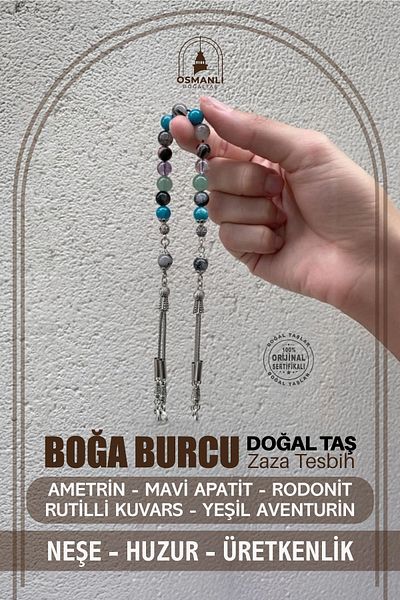 OSMANLI DOĞAL TAŞ Zaza Rosary - Natural Stone Ametrine, Blue Apatite, Rhodonite, Routine Quartz, Green Aventurine