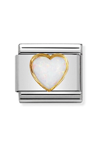 NOMİNATİON Composable Classic Stones Hearts In Stainless Steel With 18k Gold (07_whıte Opal)