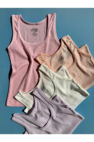 Ahmio Cotton 4-Piece Set for Girl - Hollowed Out Model Thick Strap Undershirt and Shorts (8 Pieces)