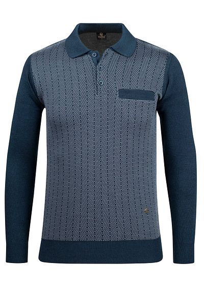 Çizgi Triko Pulover pentru bărbați cu guler polo cu dungi - mâneci și talie cu imprimeu elastic, tricot din oțel clasic - 5007FA