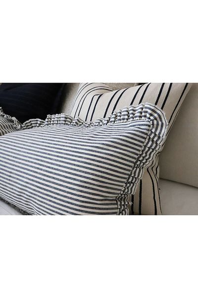 shules collection Natural Gray Frilly Vintage Striped Long Throw Pillow - 40X100 (Inside Filled)