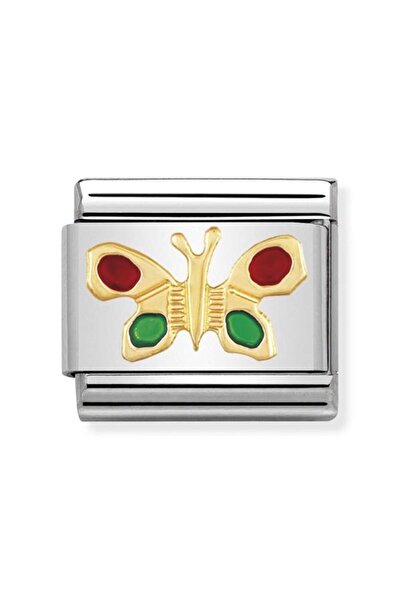 NOMİNATİON Composable Classic Aır Anımals In Stainless Steel With Enamel And 18k Gold Butterfly