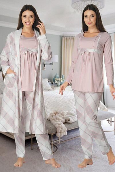 Effort Pijama Effortt Maternity Plaid Dressing Gown 3-Piece Set
