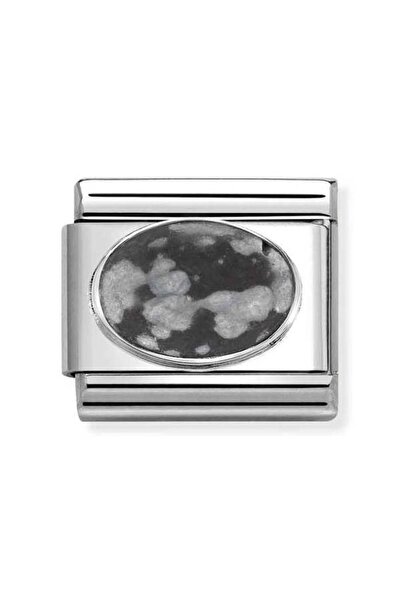 NOMİNATİON Composable Classic Dekoratif Link - Taşlar Oval - Mat Obsidian -  925 Gümüş