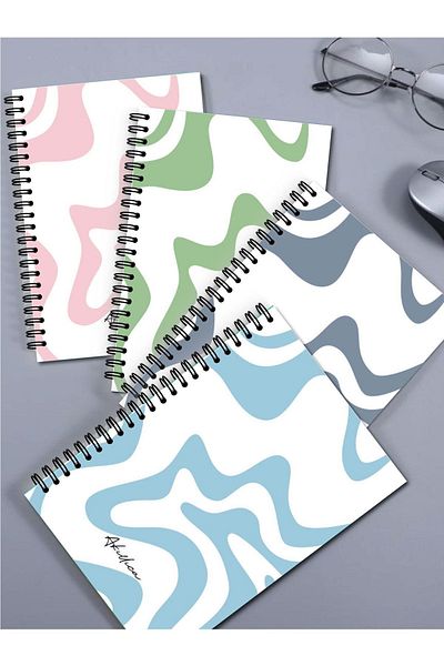 AKILLICA Set of 4 Lined Notebooks 13 X 20 Cm 56 Sheets Cardboard Cover Spiral Notebook Notebook Line Series