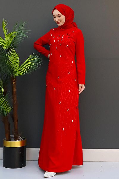 GİZ AGİYİM Red Begum Dress with Stone Detail
