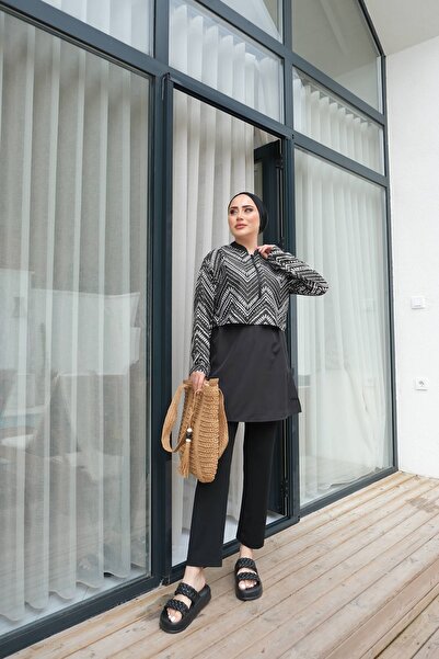 lurex moda Yarım Dijital Baskılı Tesettür Mayo
