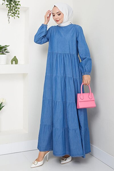 hafsamina Μπλε τζιν φόρεμα με στρώσεις - HM2503
