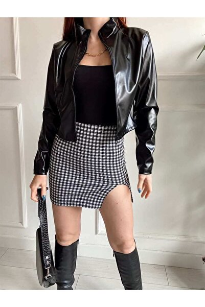 Arzulica Mini-fustă cu cusătură cu model Houndstooth