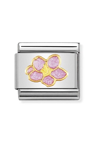 NOMİNATİON Composable Classic Nature In Stainless Steel With Enamel And 18k Gold Hibiscus Flower