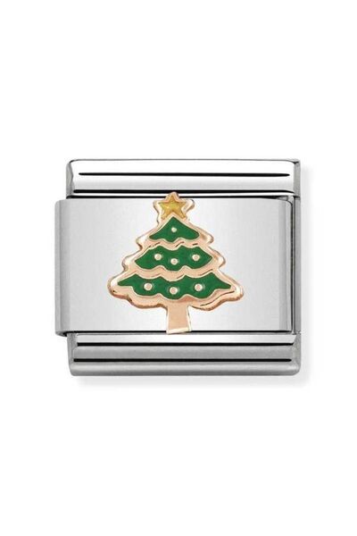 NOMİNATİON Composable Classic Relıef In St Steel Enamel And 9k Rose Gold Christmas Tree