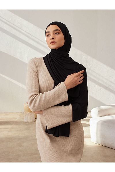 Femple Modest Premium Μαύρο Τζέρσεϊ Σάλι - 180x70 εκ. Hijab