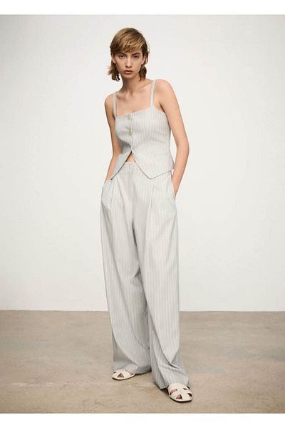 MANGO Woman Vestă cu dungi cu nasturi
