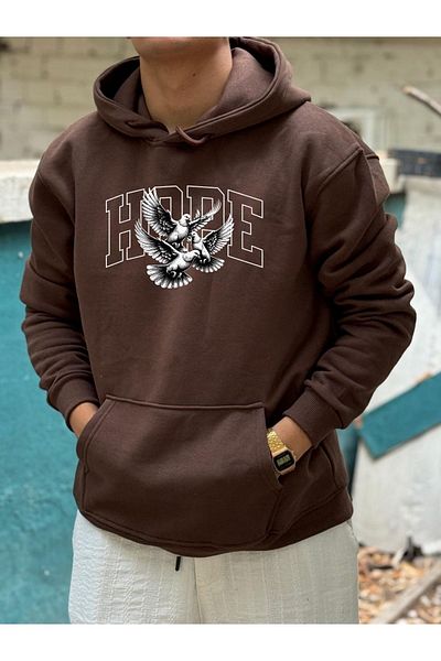 DEEPSENCE Φούτερ με στάμπα HOPE Unisex Oversize καφέ με κουκούλα