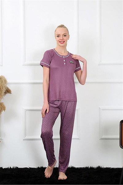 Akbeniz Plum Colored Women's Pajama Set - Short Sleeve, Model 20388 Meryu Ticaret