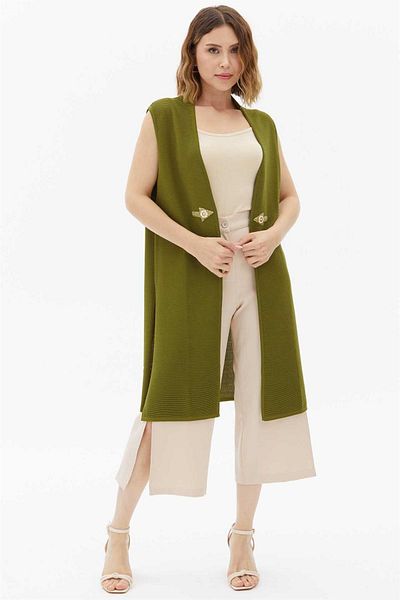Two Mail Stone Detailed Vest KHAKI