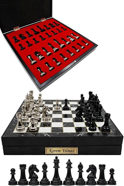 Cooper Chess 36cm Ahşap Kutulu Elagant Metal Klasik Satranç takımı | Siyah Me...