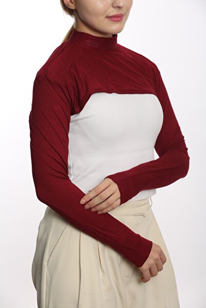 Modamelita Neck Collar Sleeves Turtleneck Crop Burgundy
