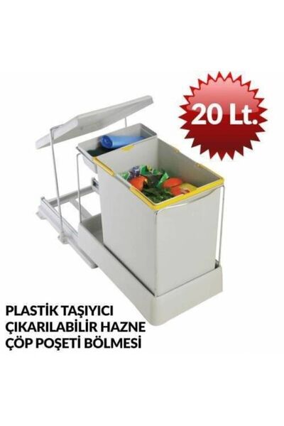 Pelikan Raylı Dolap Içi Çöp Kovası Gri 20+1 Lt