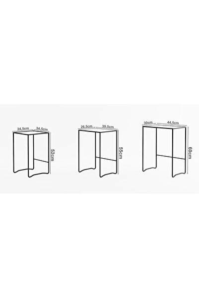 Catchme Retro 3 lü Zigon Sehpa, Metal Sehpa, Cam Sehpa, Salon, Yatak Odası, Antre