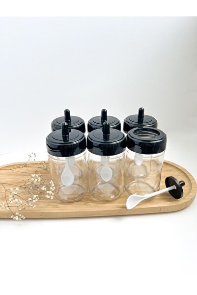 denizcan ticaret 6-Piece Spice Set with Self Spoon and Black Lid