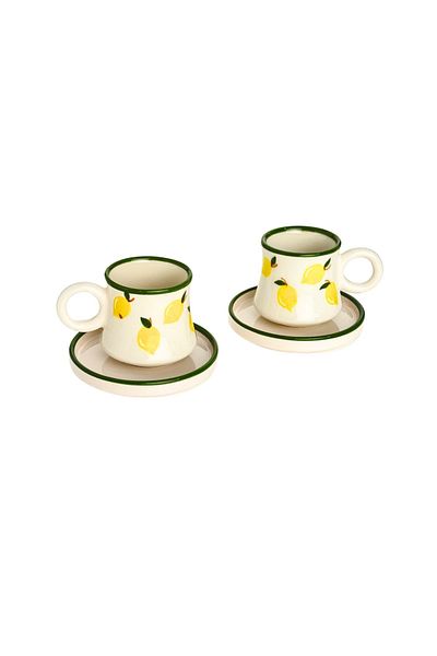 Gezdikçe Bilelim Lemon Patterned 2-Piece Suit and Sweater - Ceramic Coffee Cup, Hand Made