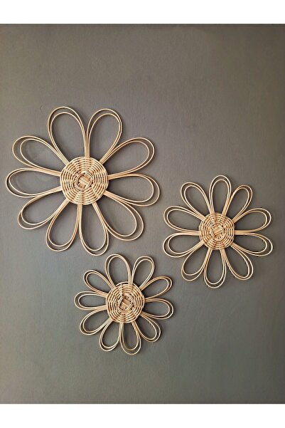 StapHome Bohem Rattan Bambu Hasır Duvar Sepeti/süsü 3'lü.