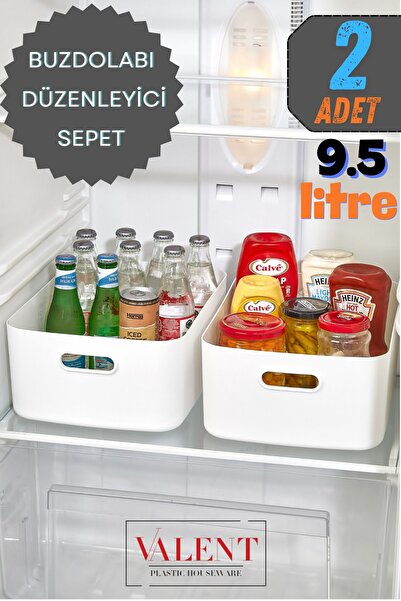 VALENT 2'li Mocha Büyük Boy 9.5 Lt Buzdolabı Düzenleyici Dekoratif Sepet