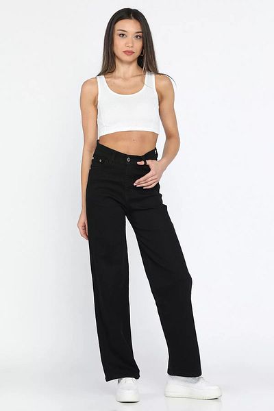 GÜLSELİ High Waist Lycra Black Palazzo Women's Jeans