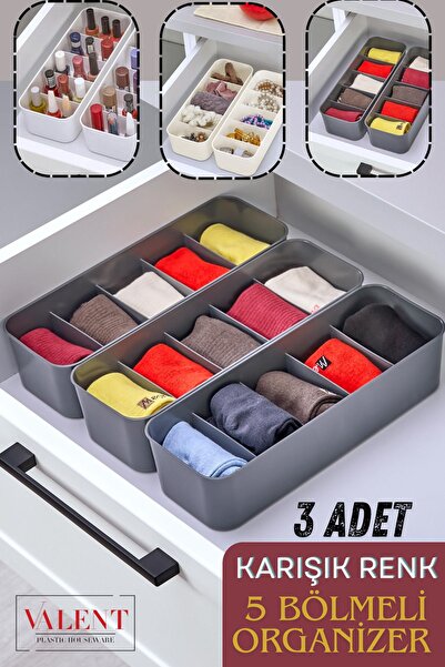 VALENT 5 Bölmeli Düzenleyici, Saat, Takı, Toka, Çorap, İç Çamaşırı Organizeri 3 Adet