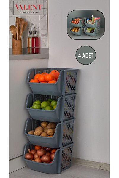 VALENT 4 Katlı Patates & Soğanlık, Katlı Sebzelik, Büyük Düzenleyici, Oyuncak Sepeti, Banyo Organizeri GRİ