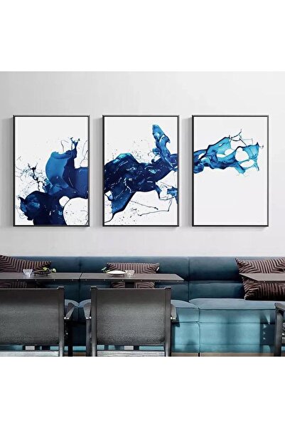 Linacci Комплект от три картини с черна метална рамка и синя боя