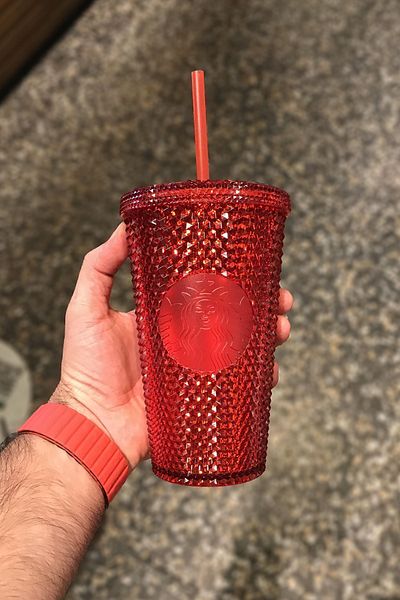Starbucks Red Bright Color Cold Drink Glass with Straw 473 ml